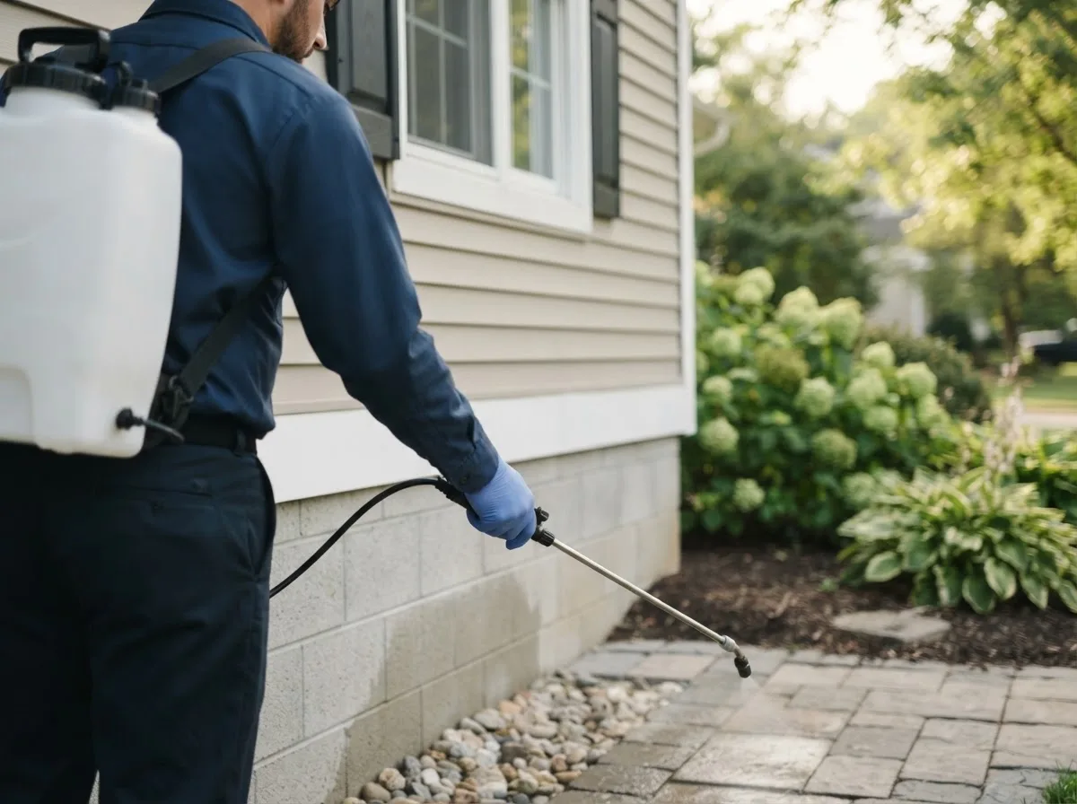 Pest control technician inspecting a home in Broadview Heights, OH
